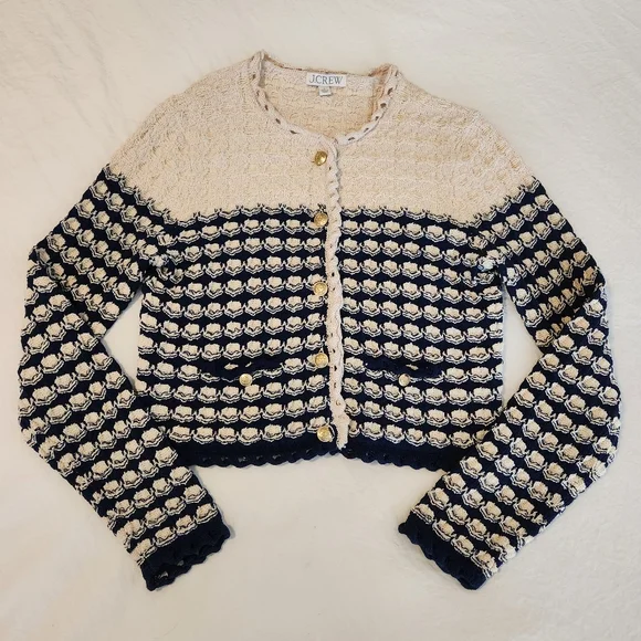 J. Crew Cream and Navy Cardigan Sweater - Picture 4 of 15